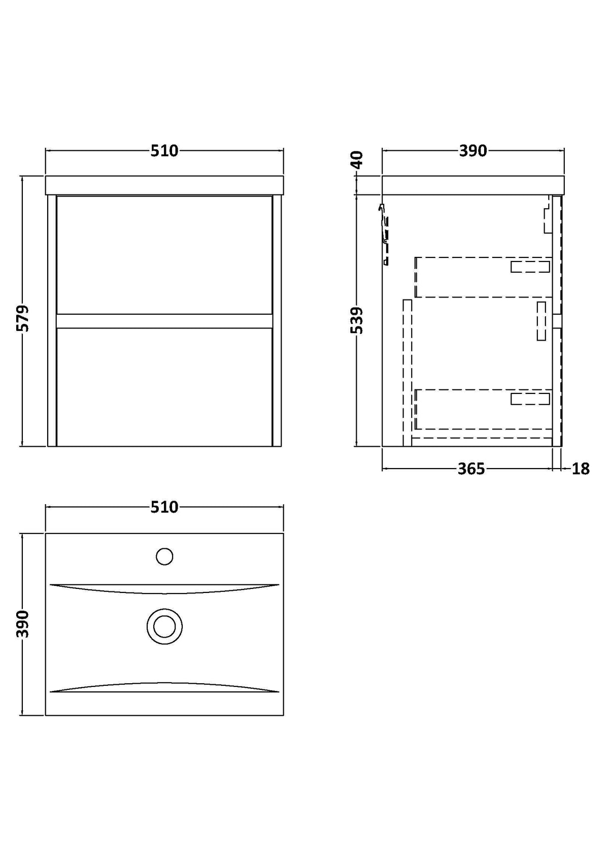 Modern Splash 500mm 2 Drawer Soft linen Wall Hung Vanity Unit With Mid-Edge Basin