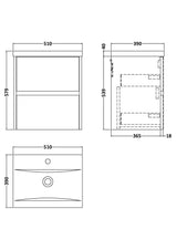 Modern Splash 500mm 2 Drawer Soft linen Wall Hung Vanity Unit With Mid-Edge Basin
