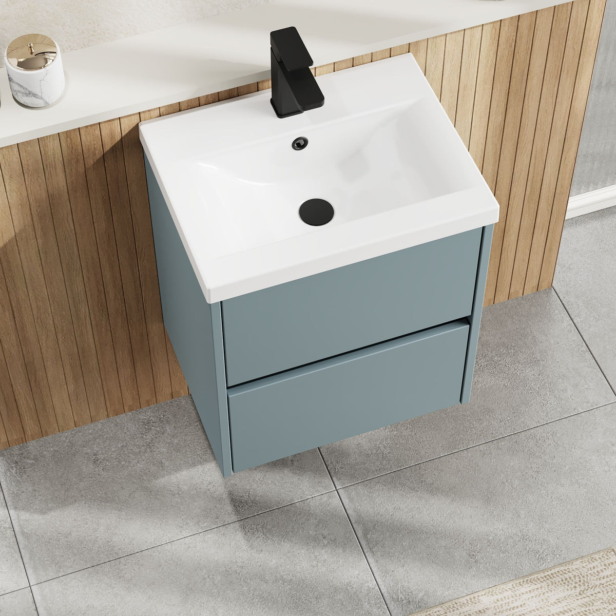Modern Splash 500mm 2 Drawer Coastal Grey Wall Hung Vanity Unit With Mid-Edge Basin