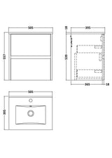 Modern Splash 500mm Soft linen 2 Drawer Wall Hung Vanity Unit With Minimalist Basin