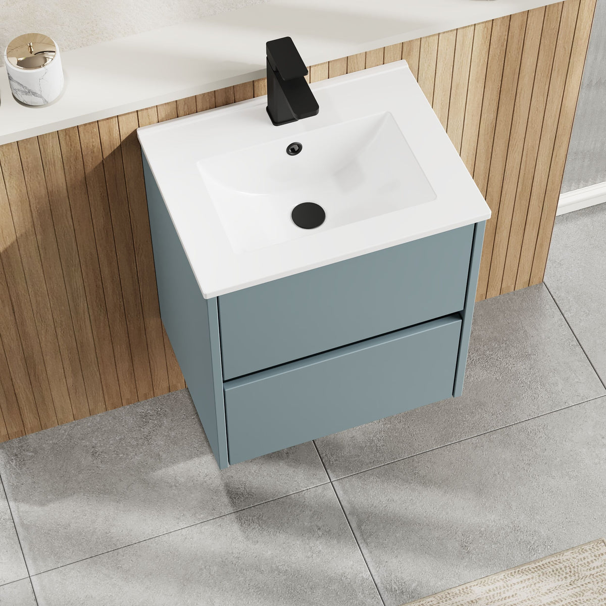 Modern Splash 500mm Coastal Grey 2 Drawer Wall Hung Vanity Unit With Minimalist Basin