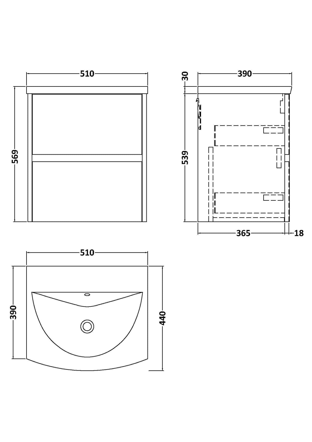 Modern Splash 500mm Smoked Red 2 Drawer Wall Hung Vanity Unit With U-Shaped Curved Basin
