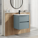 Modern Splash 500mm Coastal Grey 2 Drawer Wall Hung Vanity Unit With U-Shaped Curved Basin