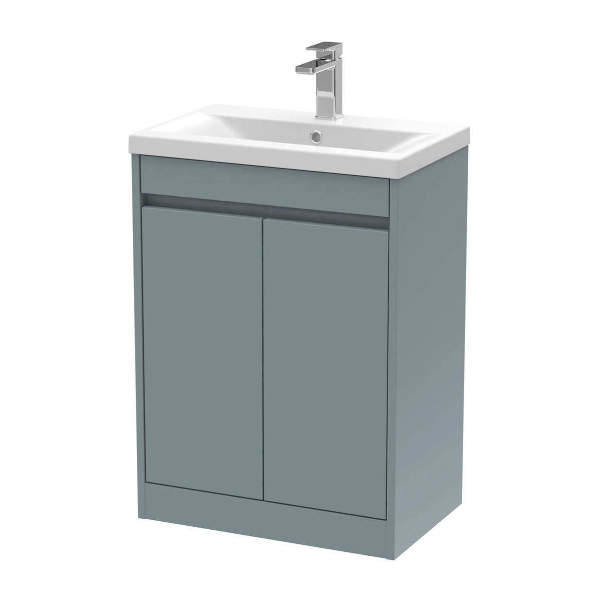Modern Splash 600mm Coastal Grey 2 Door Floor Standing Vanity Unit With Mid-Edge Basin