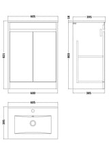 Modern Splash 600mm Coastal Grey 2 Door Floor Standing Vanity Unit With Minimilist Basin