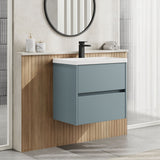 Modern Splash 600mm Coastal Grey 2 Drawer Wall Hung Vanity Unit With Mid-Edge Basin