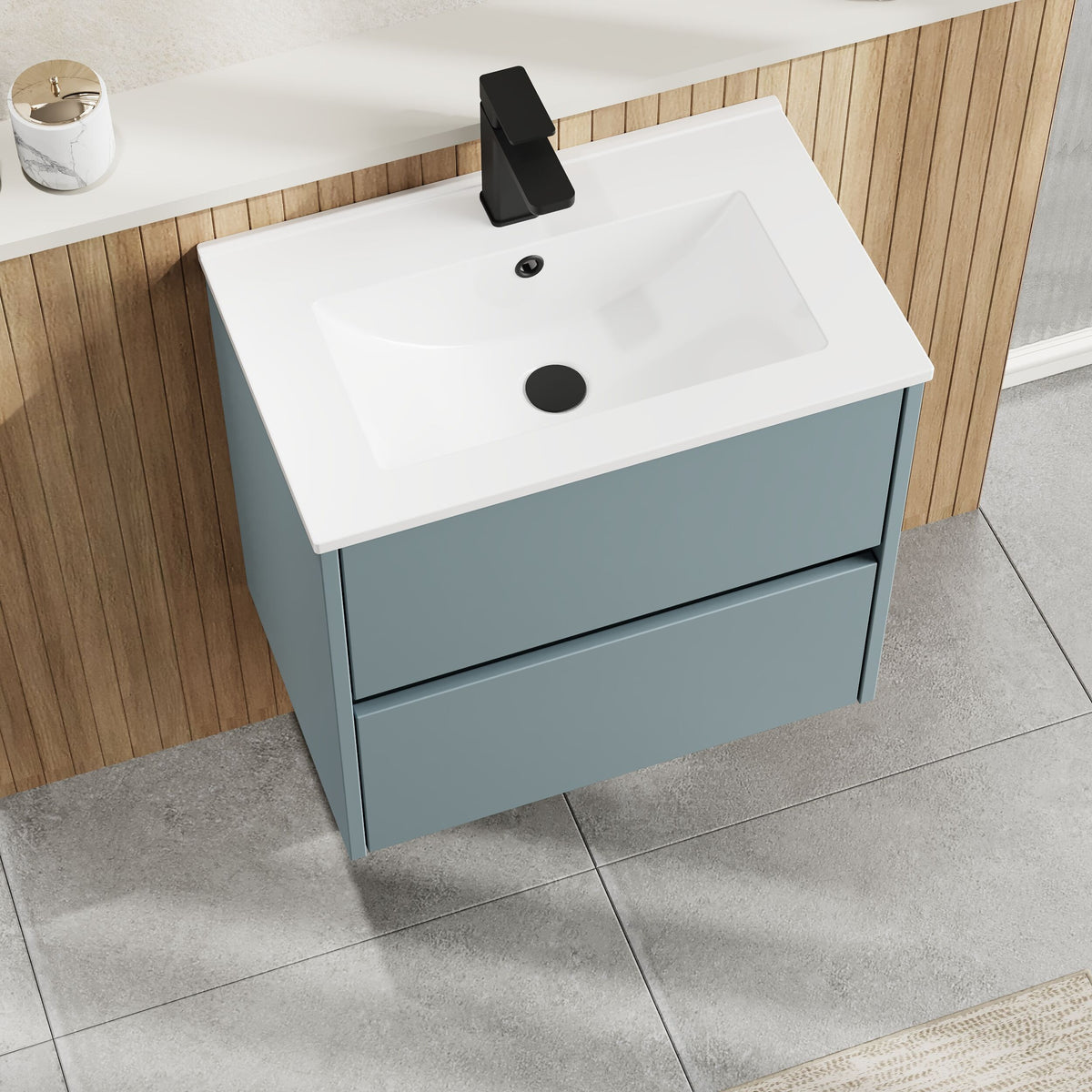 Modern Splash 600mm Coastal Grey 2 Drawer Wall Hung Vanity Unit With Minimalist Basin
