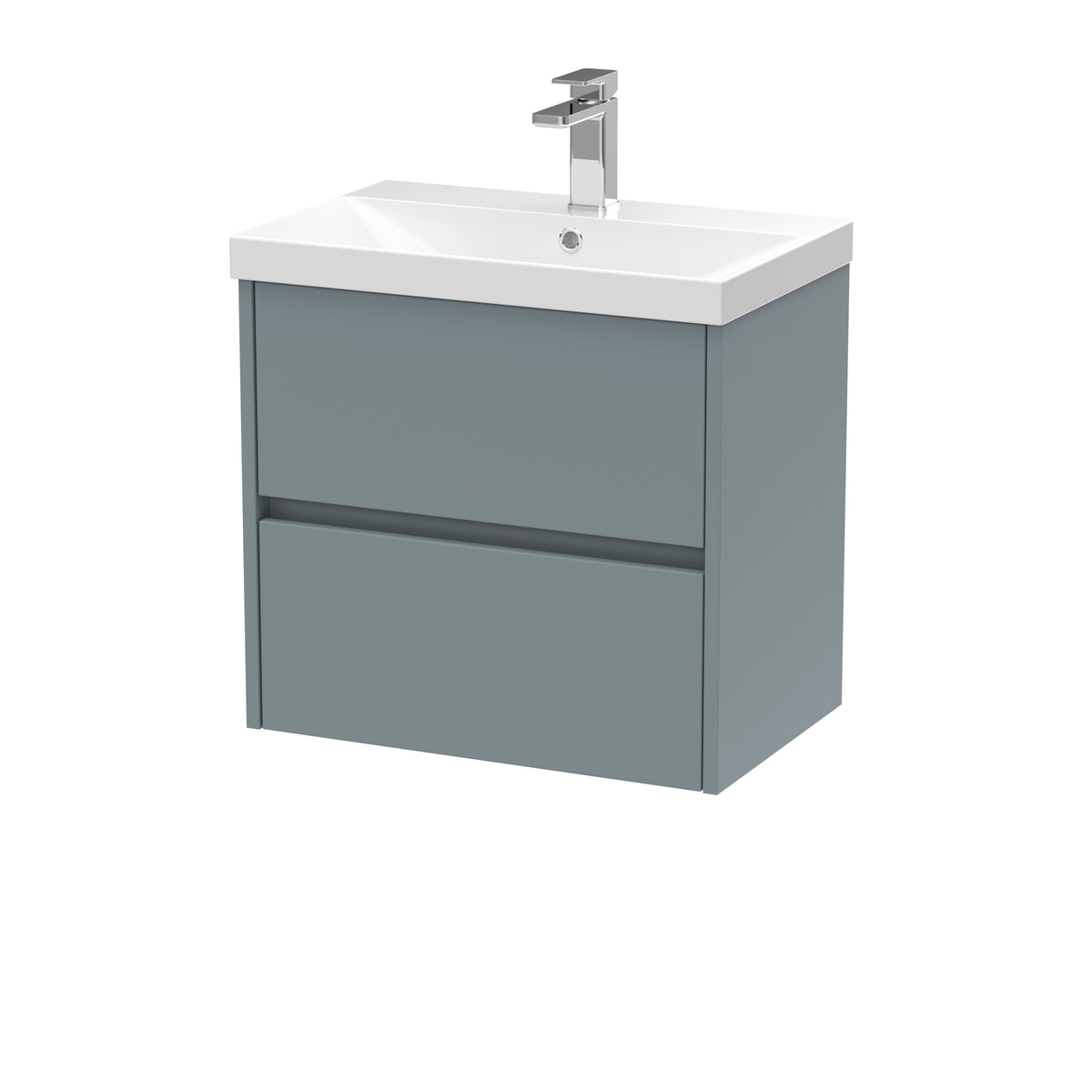 Modern Splash 600mm Coastal Grey 2 Drawer Wall Hung Vanity Unit With Thin Edge Basin