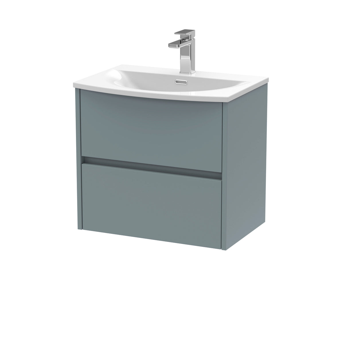 Modern Splash 600mm Coastal Grey 2 Drawer Wall Hung Vanity Unit With U-Shaped Curved Basin