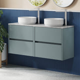 Modern Splash 1200mm Coastal Grey 4 Drawer Wall Hung Vanity Unit With Bellato Grey Worktop