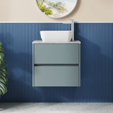 Modern Splash 600mm Coastal Grey 2 Drawer Wall Hung Vanity Unit With Bellato Grey Worktop