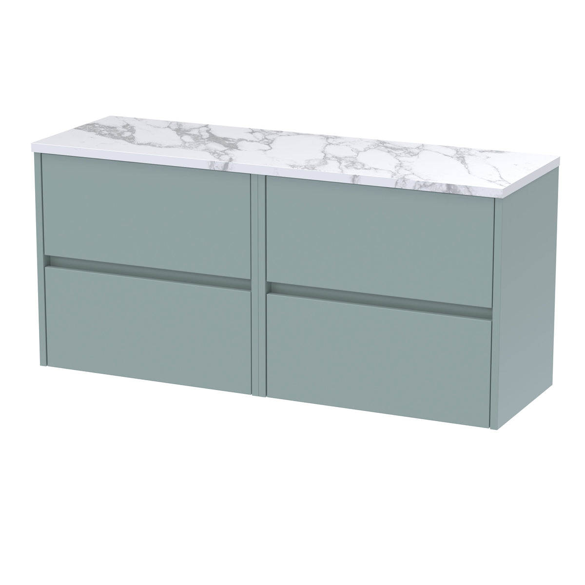Modern Splash 1200mm Coastal Grey 4 Drawer Wall Hung Vanity With Carrara Laminate Worktop