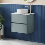 Modern Splash 600mm Coastal Grey 2 Drawer Wall Hung Vanity Unit With Carrara Laminate Worktop