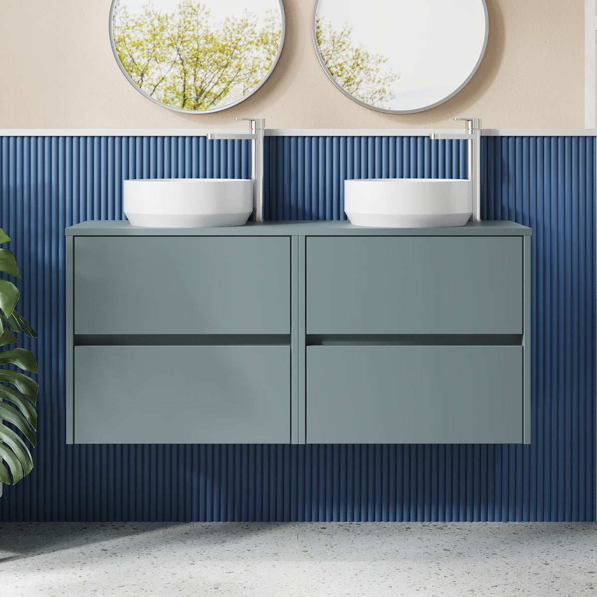 Modern Splash 1200mm Coastal Grey 4 Drawer Wall Hung Vanity Unit With Co-ordinating Worktop