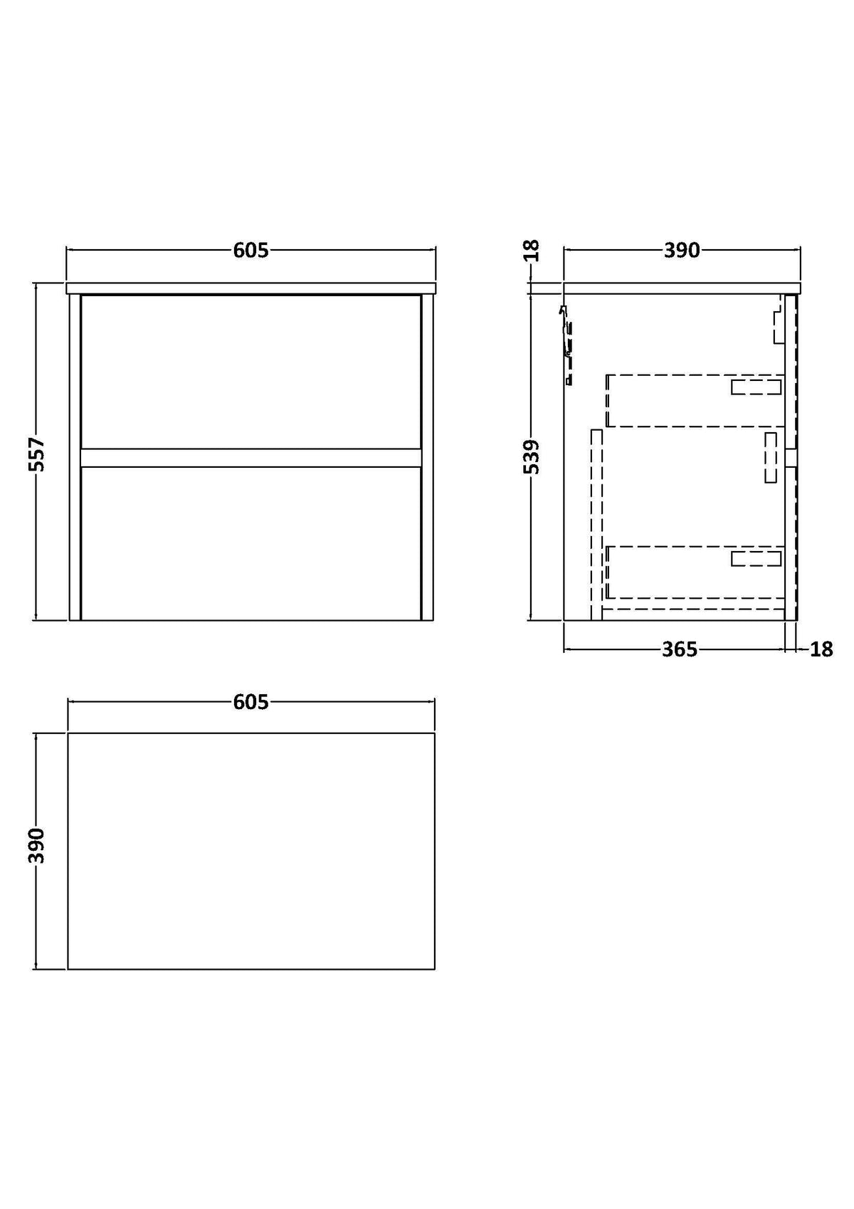 Modern Splash 600mm Soft linen 2 Drawer Wall Hung Vanity Unit With Co-ordinating Worktop