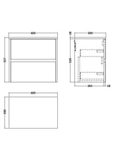 Modern Splash 600mm Soft linen 2 Drawer Wall Hung Vanity Unit With Co-ordinating Worktop