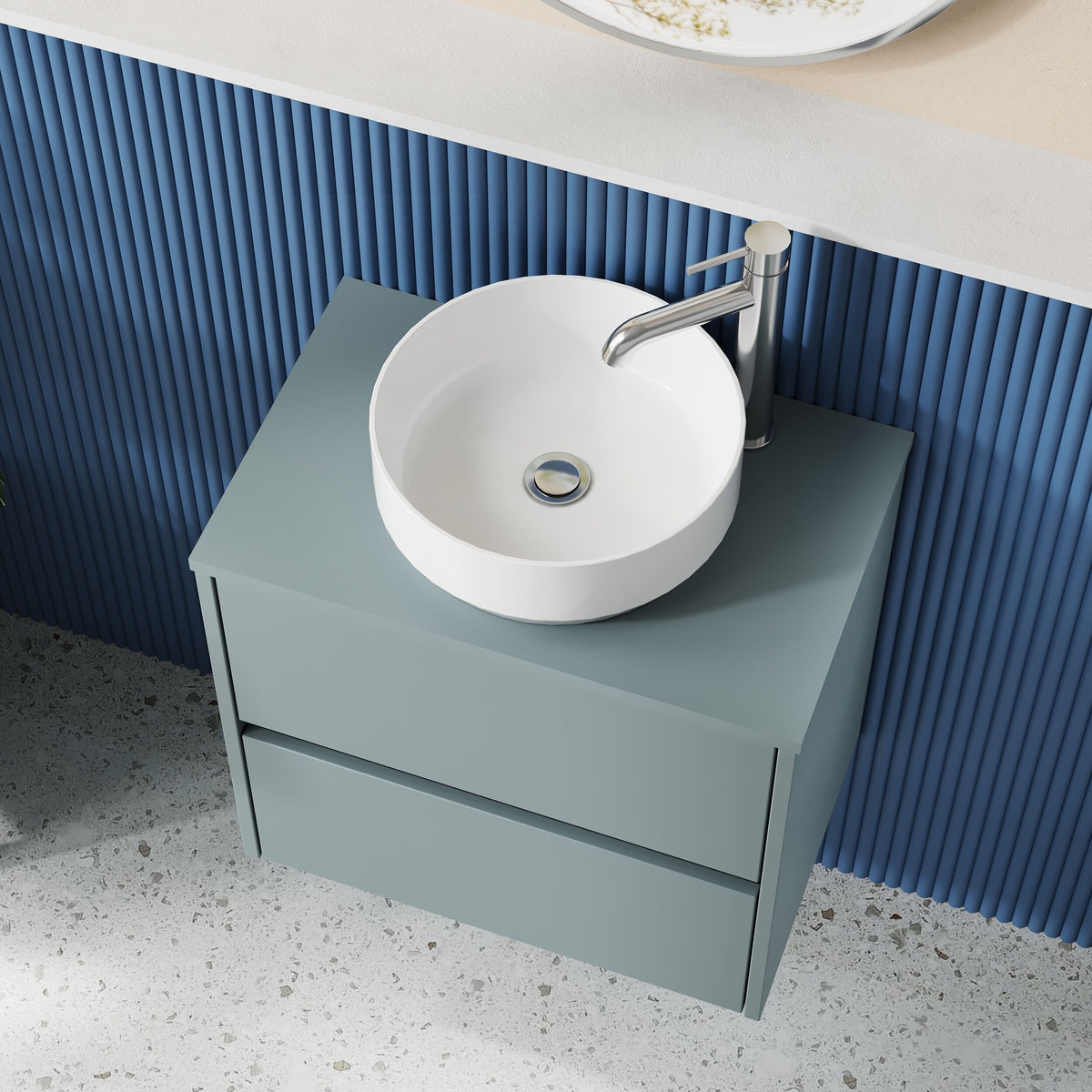 Modern Splash 600mm Coastal Grey 2 Drawer Wall Hung Vanity Unit With Co-ordinating Worktop