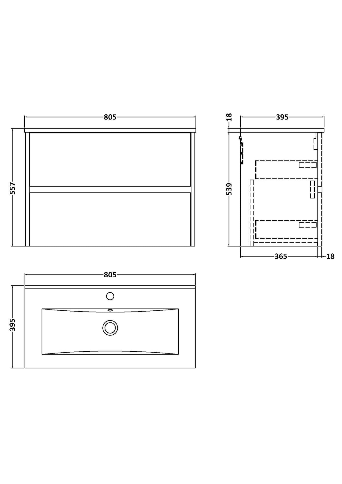 Modern Splash 800mm Coastal Grey 2 Drawer Wall Hung Vanity Unit With Minimalist Basin