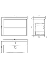 Modern Splash 800mm Smoked Red 2 Drawer Wall Hung Vanity Unit With Thin Edge Basin