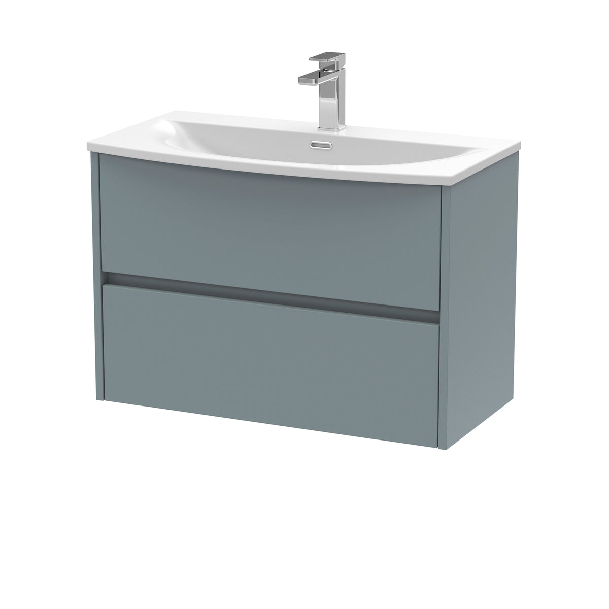 Modern Splash 800mm Coastal Grey 2 Drawer Wall Hung Vanity Unit With U-Shaped Curved Basin
