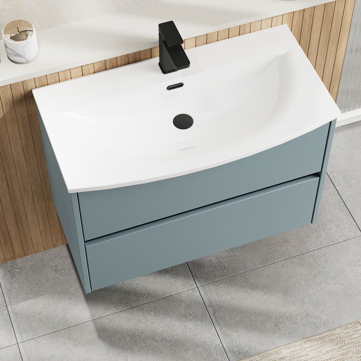Modern Splash 800mm Coastal Grey 2 Drawer Wall Hung Vanity Unit With U-Shaped Curved Basin
