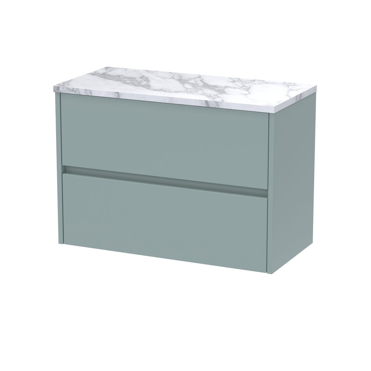 Modern Splash 800mm Coastal Grey 2 Drawer Wall Hung Vanity Unit With Carrara Laminate Worktop