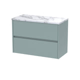 Modern Splash 800mm Coastal Grey 2 Drawer Wall Hung Vanity Unit With Carrara Laminate Worktop