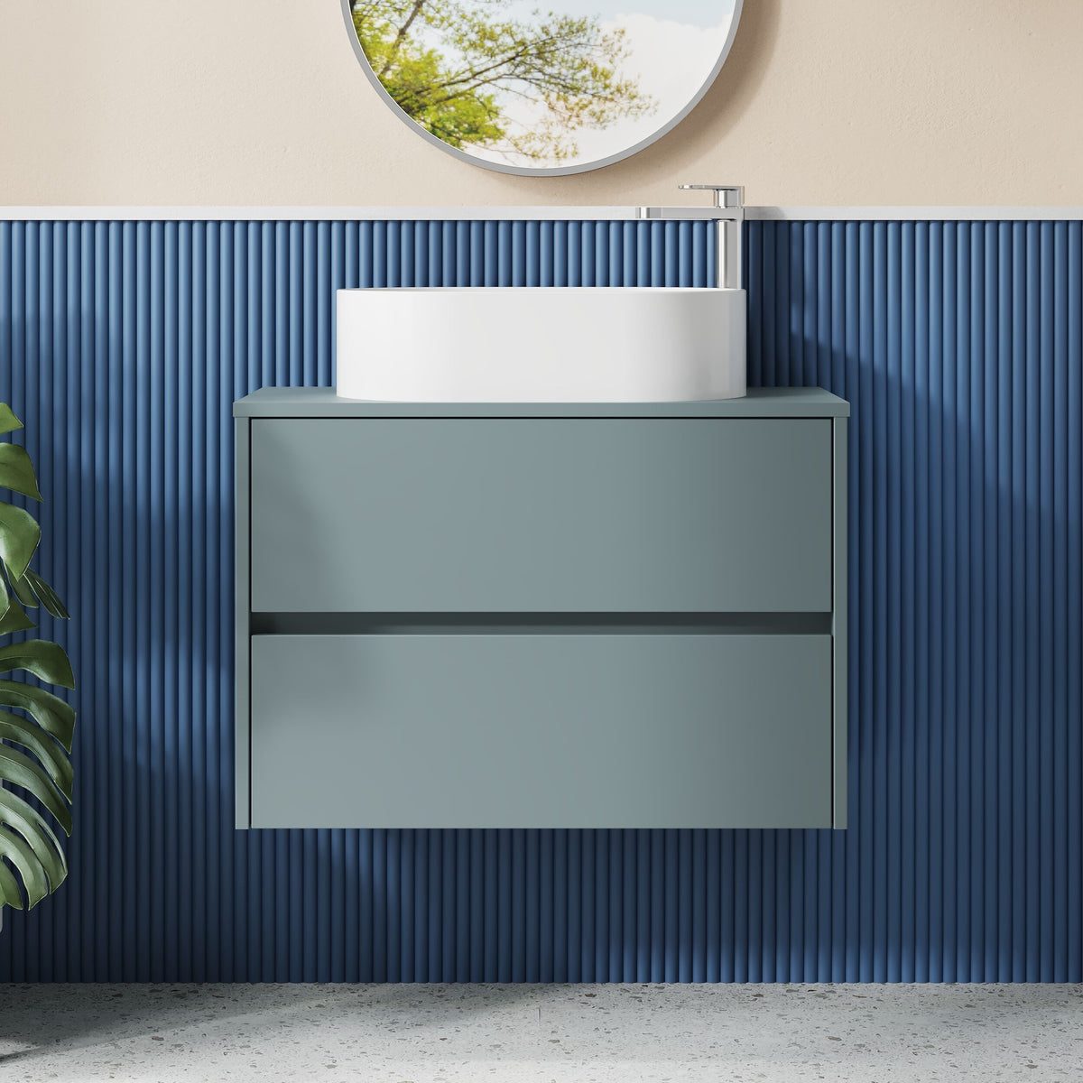 Modern Splash 800mm Coastal Grey 2 Drawer Wall Hung Vanity Unit With Co-ordinating Worktop
