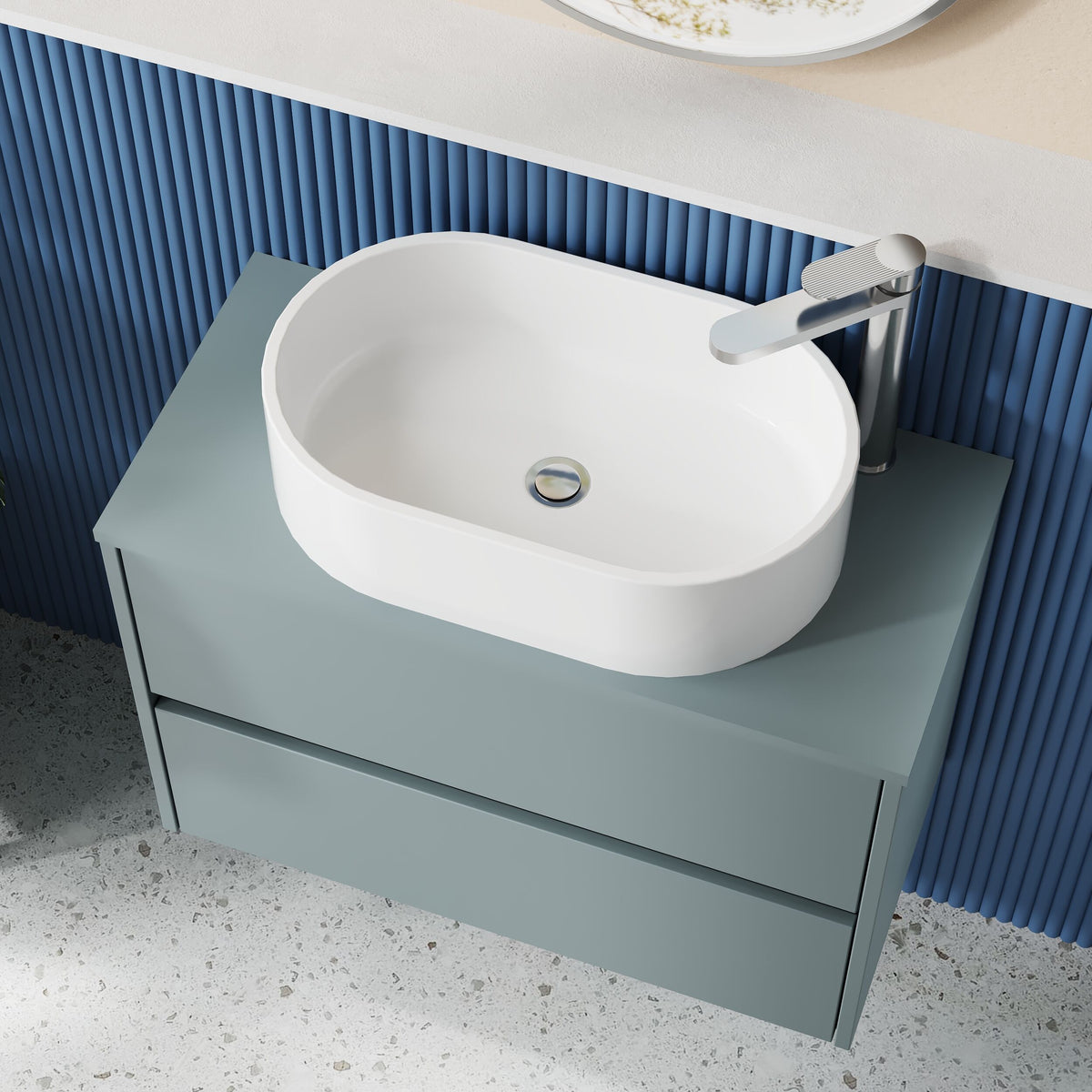 Modern Splash 800mm Coastal Grey 2 Drawer Wall Hung Vanity Unit With Co-ordinating Worktop
