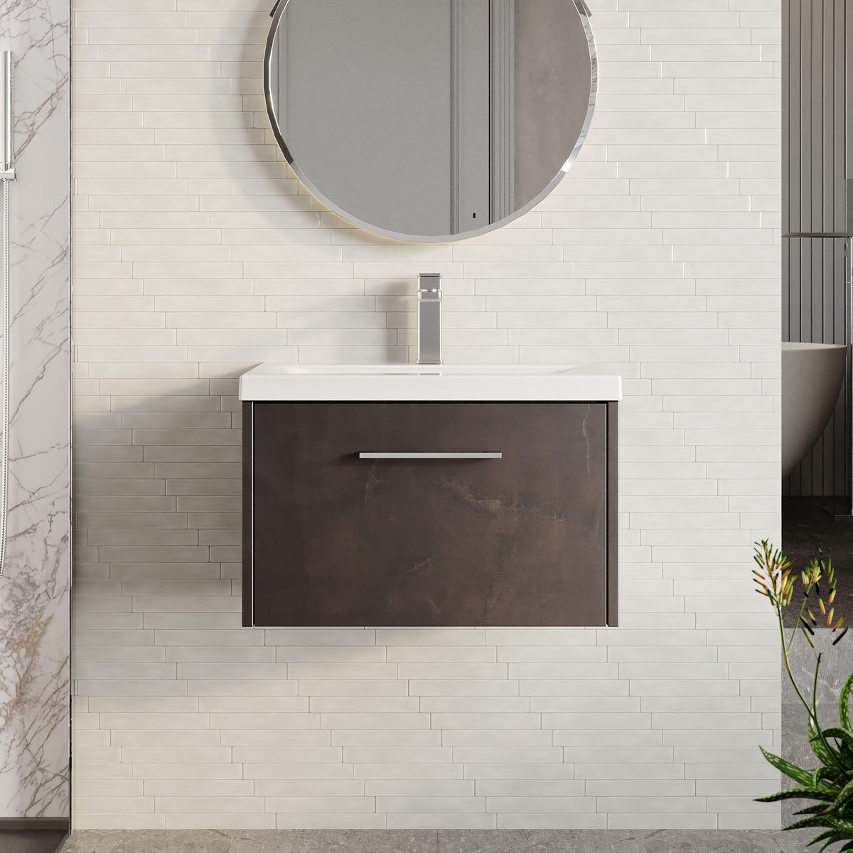 Modern Splash 500mm Metallic Slate 2 Drawer Wall Hung Vanity Unit With Mid-Edge Basin