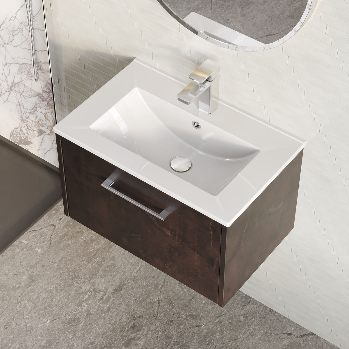 Modern Splash 500mm Metallic Slate 2 Drawer Wall Hung Vanity Unit With Minimalist Basin