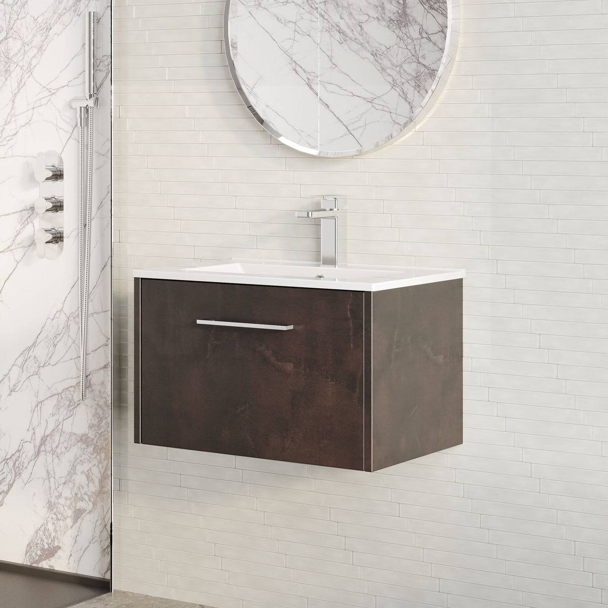 Modern Splash 500mm Metallic Slate 2 Drawer Wall Hung Vanity Unit With Minimalist Basin