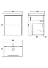 Modern Splash 500mm Metallic Slate 2 Drawer Wall Hung Vanity Unit With Thin Edge Basin