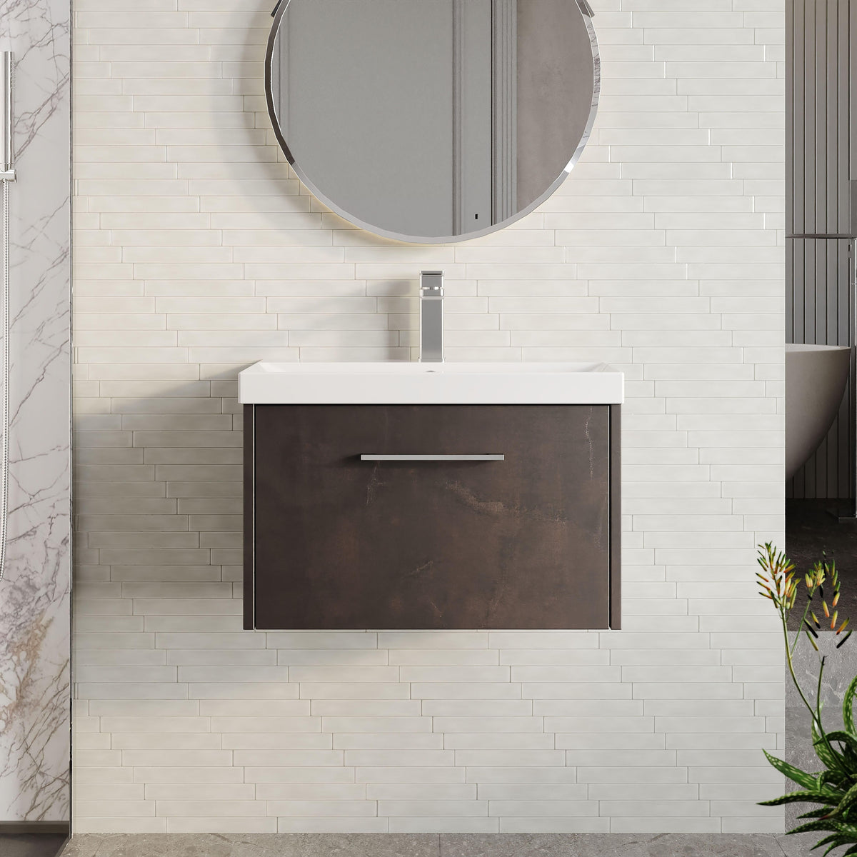 Modern Splash 500mm Metallic Slate 2 Drawer Wall Hung Vanity Unit With Thin Edge Basin