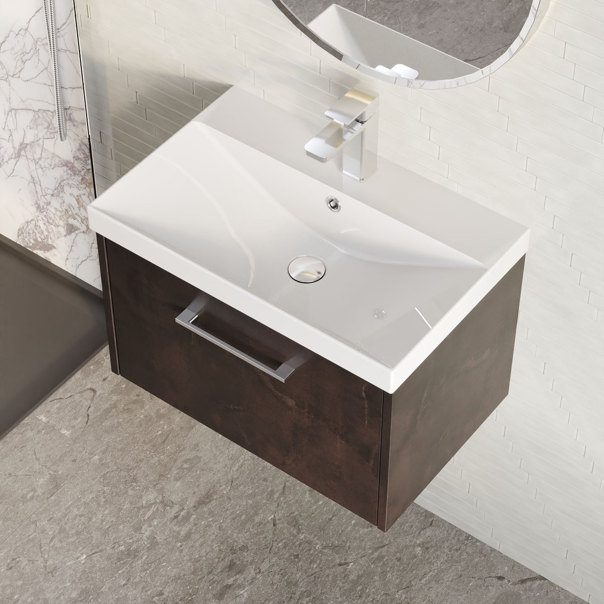 Modern Splash 500mm Metallic Slate 2 Drawer Wall Hung Vanity Unit With Thin Edge Basin