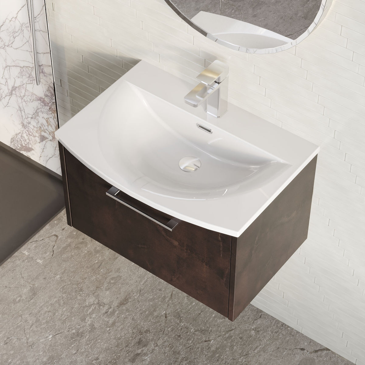 Modern Splash 500mm Metallic Slate 2 Drawer Wall Hung Vanity Unit With U-Shaped Curved Basin