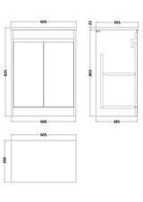 Modern Splash 600mm metallic Slate 2 Door Floor Standing Vanity Unit With Bellato Grey Worktop