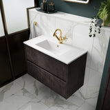 Modern Splash 600mm Metallic Slate 2 Drawer Wall Hung Vanity Unit With Minimalist Basin