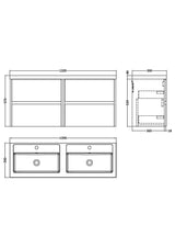 Modern Splash 1200mm Metallic Slate 4 Drawer Wall Hung Vanity Unit With 2 Tap Hole Polymarble basin