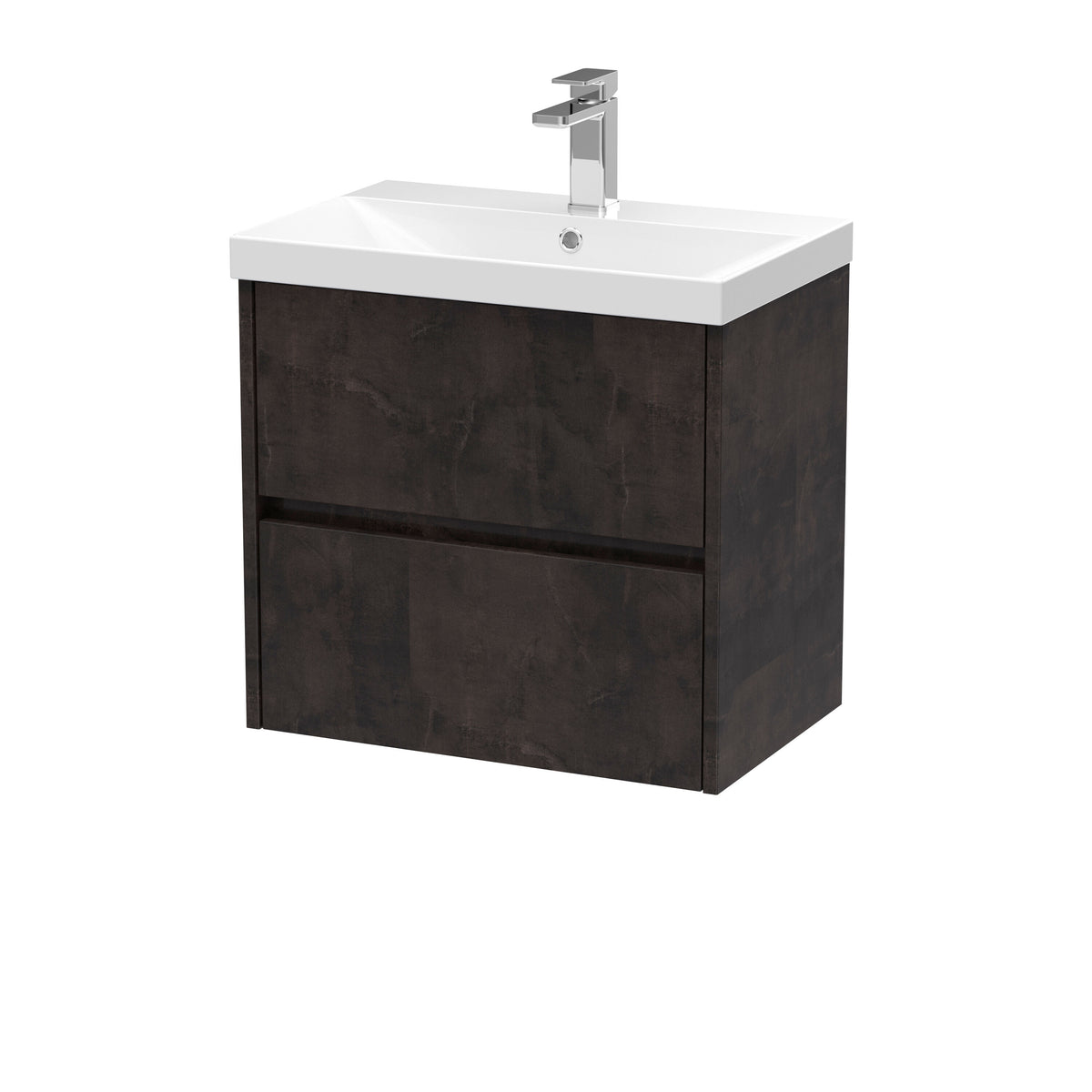 Modern Splash 600mm Metallic Slate 2 Drawer Wall Hung Vanity Unit With Thin Edge Basin