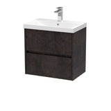 Modern Splash 600mm Metallic Slate 2 Drawer Wall Hung Vanity Unit With Thin Edge Basin
