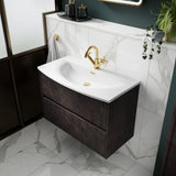 Modern Splash 600mm Metallic Slate 2 Drawer Wall Hung Vanity Unit With U-Shaped Curved Basin