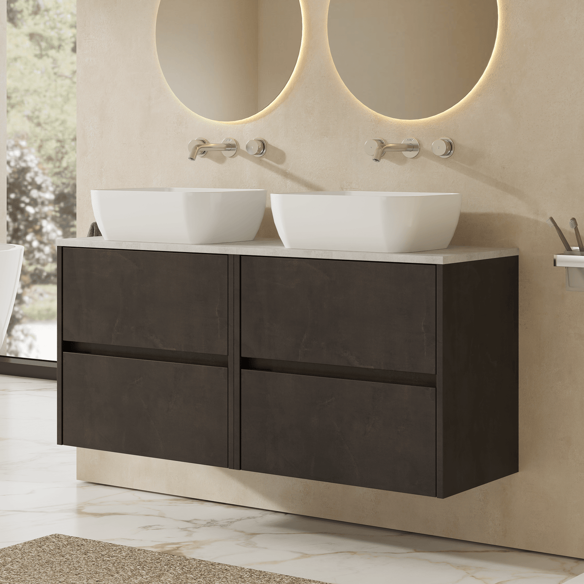 Modern Splash 1200mm Metallic Slate 4 Drawer Wall Hung Vanity Unit With Bellato Grey Worktop