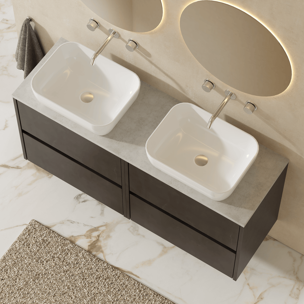 Modern Splash 1200mm Metallic Slate 4 Drawer Wall Hung Vanity Unit With Bellato Grey Worktop