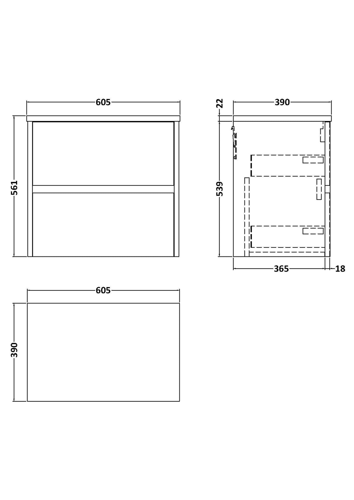 Modern Splash 600mm Metallic Slate 2 Drawer Wall Hung Vanity Unit With Carrara Laminate Worktop