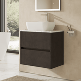 Modern Splash 600mm Metallic Slate 2 Drawer Wall Hung Vanity Unit With Carrara Laminate Worktop