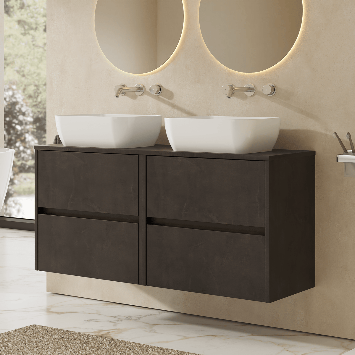 Modern Splash 1200mm Metallic Slate 4 Drawer Wall Hung Vanity Unit With Colour Match  Worktop