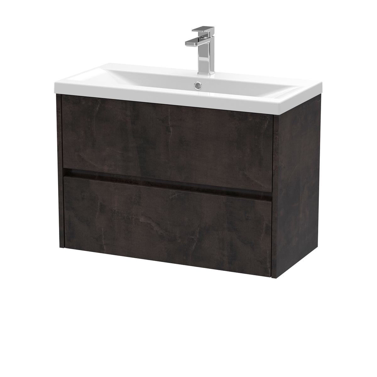 Modern Splash 800mm Metallic Slate 2 Drawer Wall Hung Vanity Unit With Mid-Edge Basin