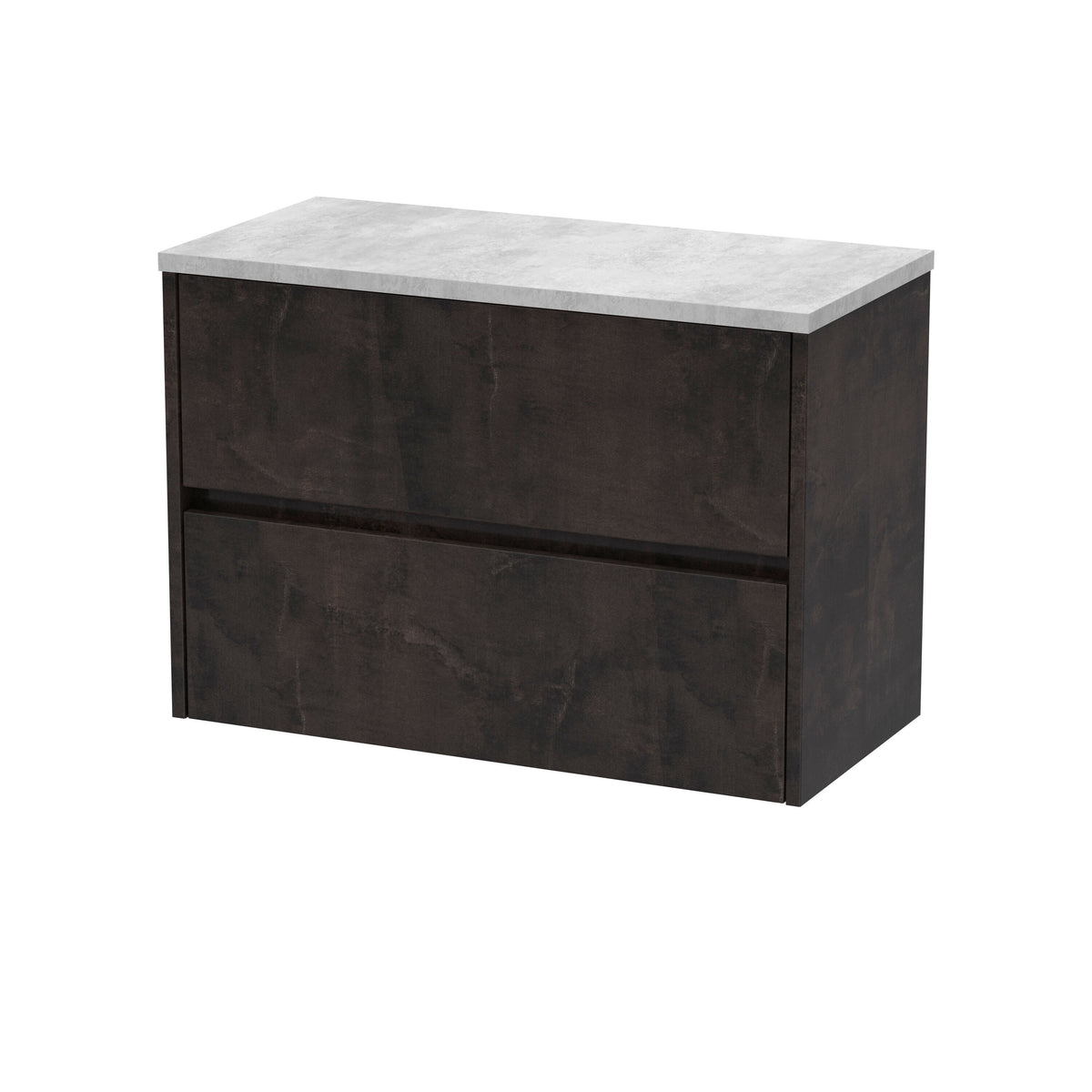 Modern Splash 800mm Metallic Slate 2 Drawer Wall Hung Vanity Unit With Bellato Grey Worktop