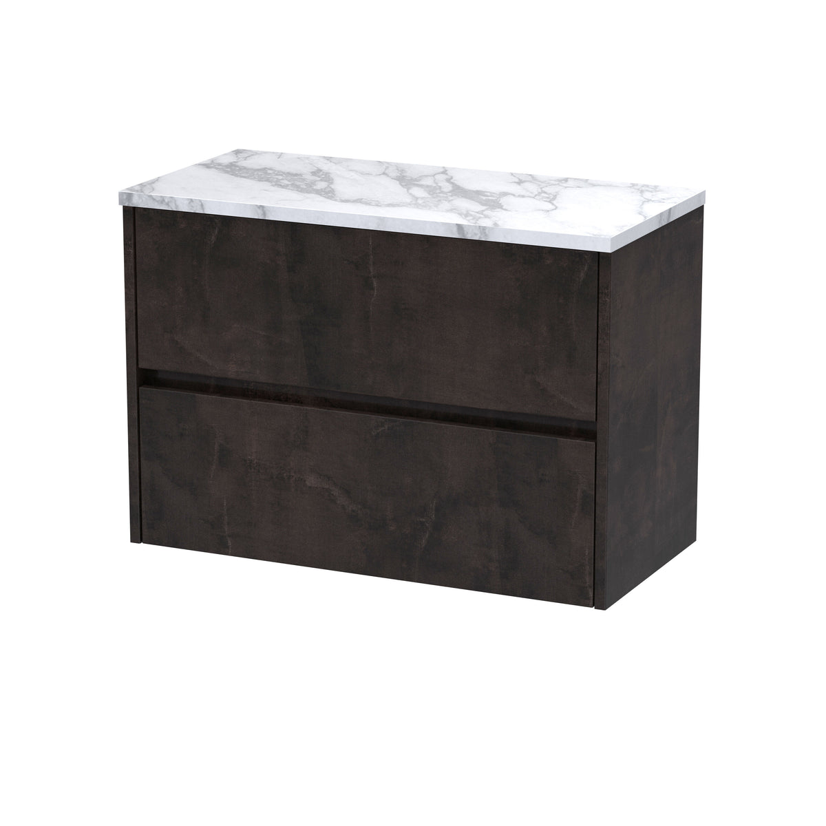 Modern Splash 800mm Metallic Slate 2 Drawer Wall Hung Vanity Unit With Carrara Laminate Worktop